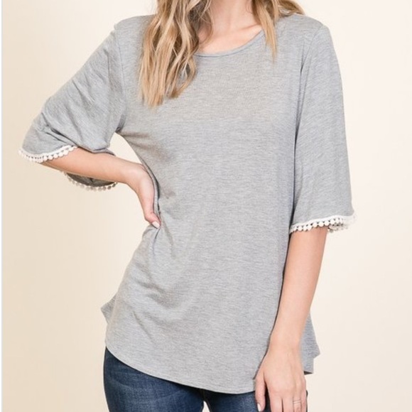 Tops - Rosalie- grey top with crochet trim